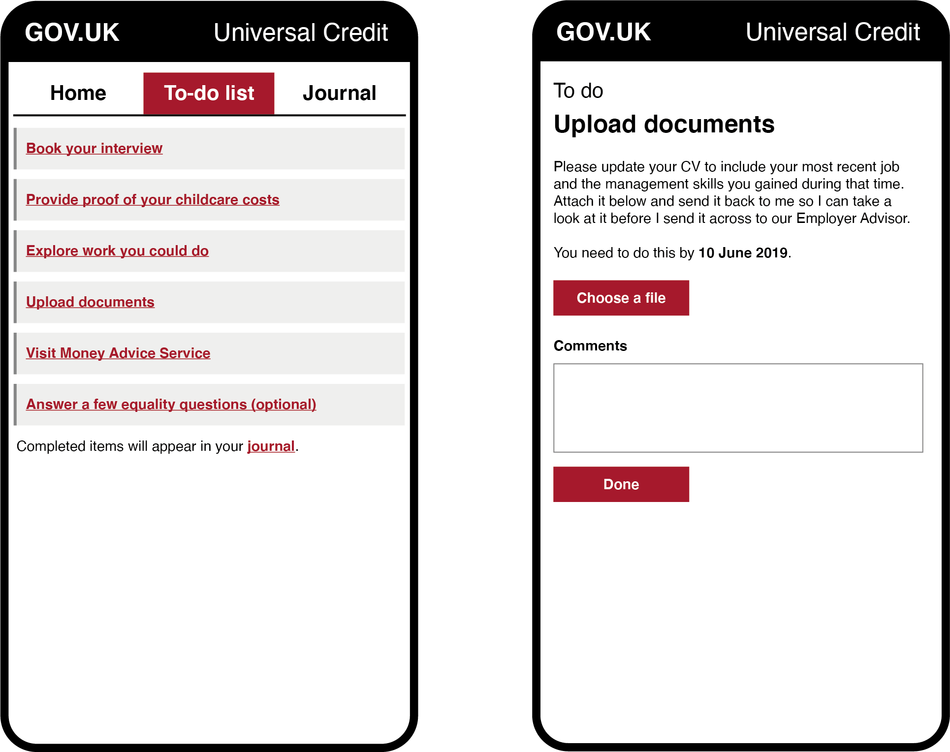 Illustration of to-do list page based on DWP